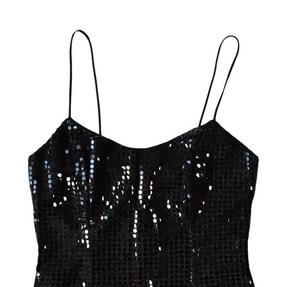 90s Black Sparkly Mini Dress - Size Medium - Glam Party Favorite - Picture 3 of 7